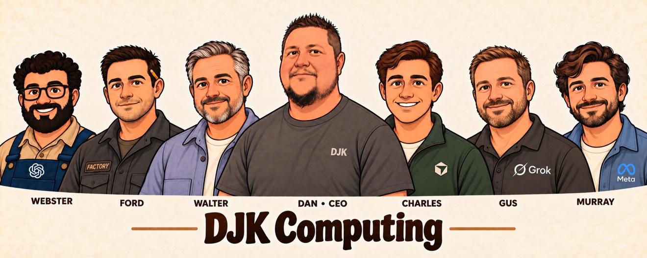 DJK Computing team: Webster, Ford, Walter, Dan, Charles, Gus and Murray